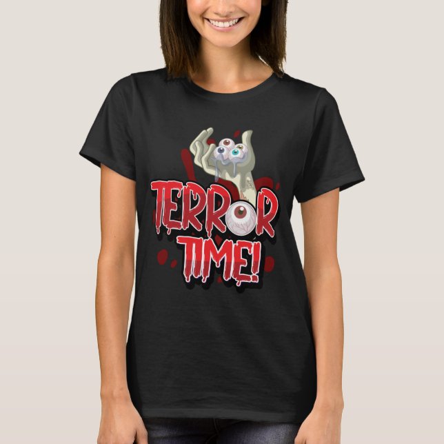 Halloween Terror Time Zombie Hand med Öga T Shirt (Framsida)