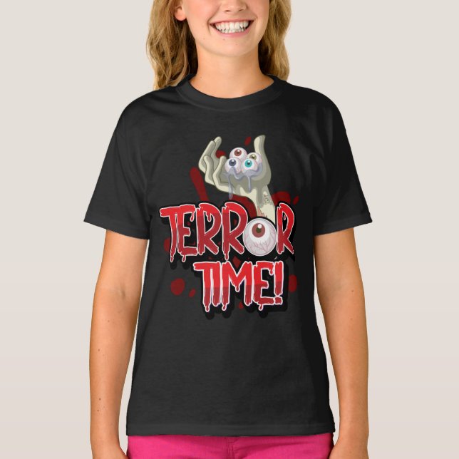 Halloween Terror Time Zombie Hand med Öga T Shirt (Framsida)