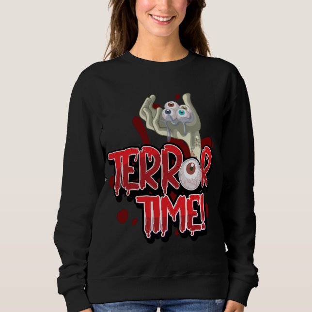 Halloween Terror Time Zombie Hand med Öga T Shirt (Framsida)