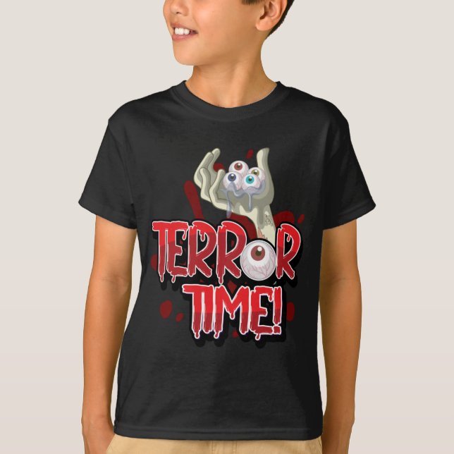 Halloween Terror Time Zombie Hand med Öga T Shirt (Framsida)