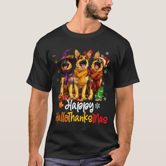 Halloween Thanksgiving Christmas German Shepherd D T Shirt (Framsida)