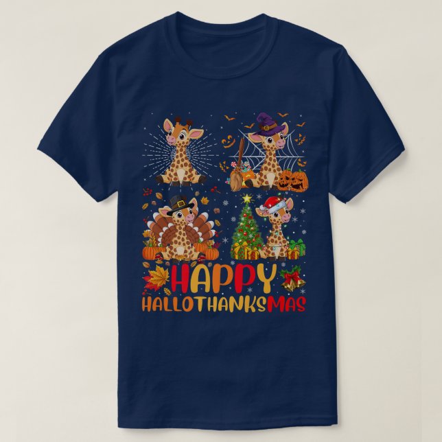 Halloween Thanksgiving Christmas Giraffe Hallothan T Shirt (Design framsida)