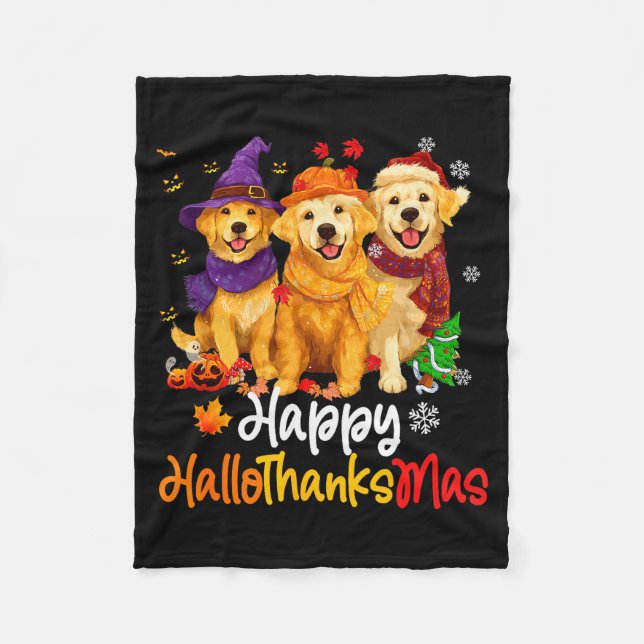 Halloween Thanksgiving Christmas Golden Retriever  Fleecefilt (Framsidan)