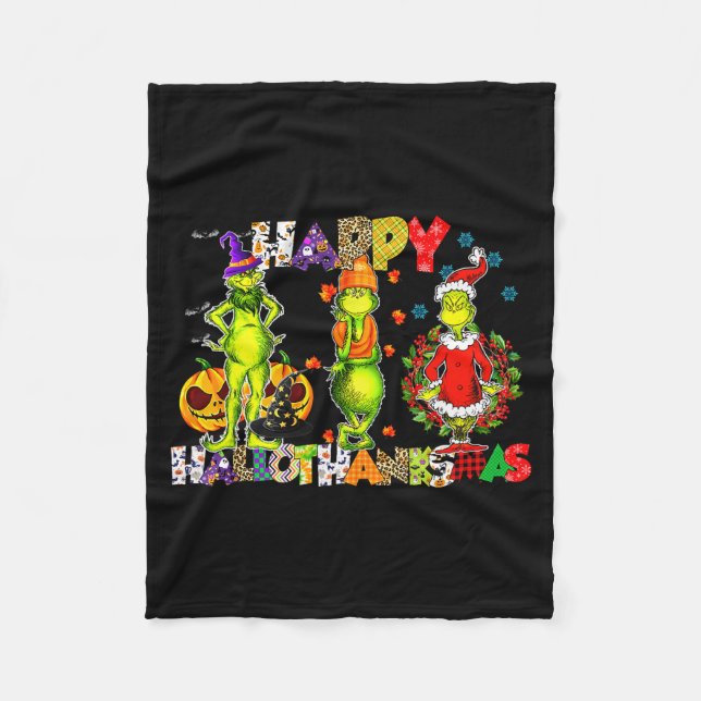 Halloween Thanksgiving Christmas, Happy Hallo Than Fleecefilt (Framsidan)