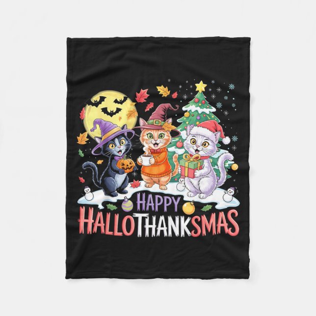 Halloween Thanksgiving Christmas Happy Hallothanks Fleecefilt (Framsidan)