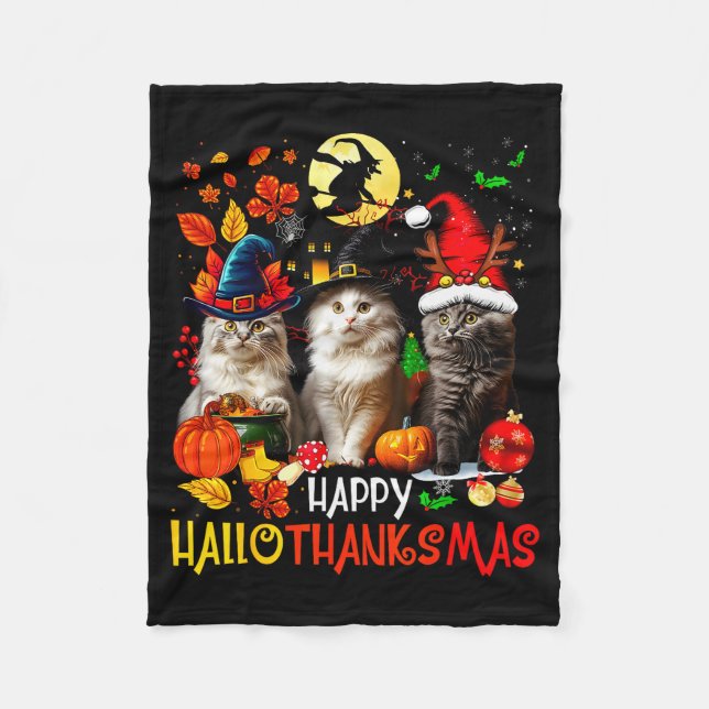 Halloween Thanksgiving Christmas Happy Hallothanks Fleecefilt (Framsidan)