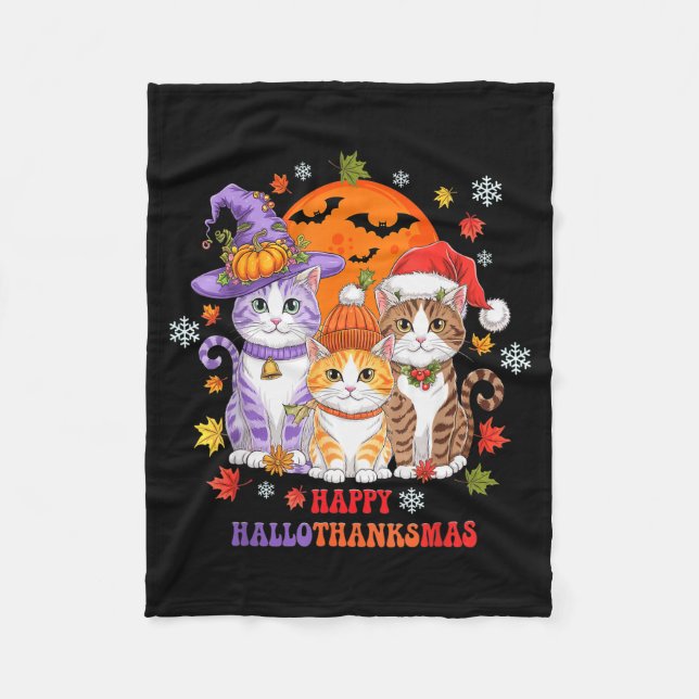 Halloween Thanksgiving Christmas Happy Hallothanks Fleecefilt (Framsidan)