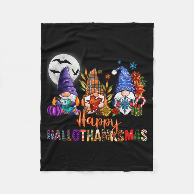 Halloween Thanksgiving Christmas Happy Hallothanks Fleecefilt (Framsidan)