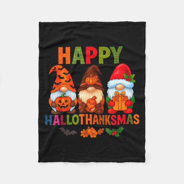 Halloween Thanksgiving Christmas Happy Hallothanks Fleecefilt (Framsidan)