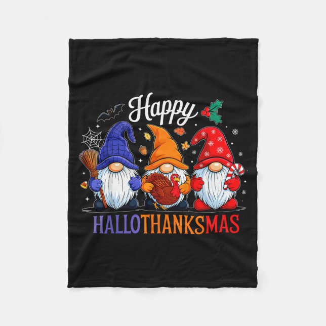 Halloween Thanksgiving Christmas Happy Hallothanks Fleecefilt (Framsidan)