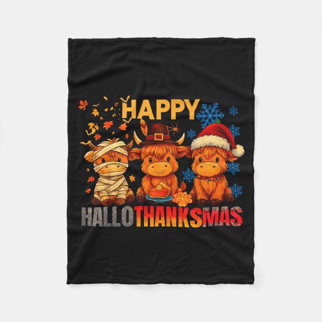 Halloween Thanksgiving Christmas Happy Hallothanks Fleecefilt (Framsidan)