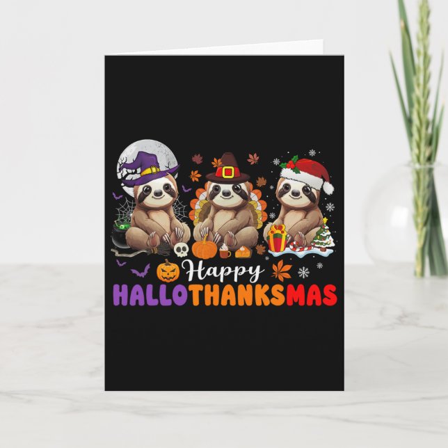 Halloween Thanksgiving Christmas Happy Hallothanks Kort (Framsida)