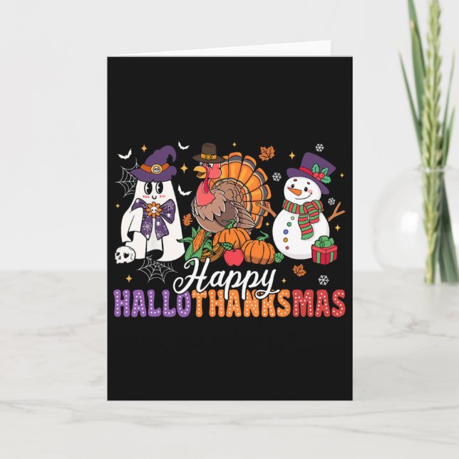Halloween Thanksgiving Christmas Happy Hallothanks Kort (Framsida)
