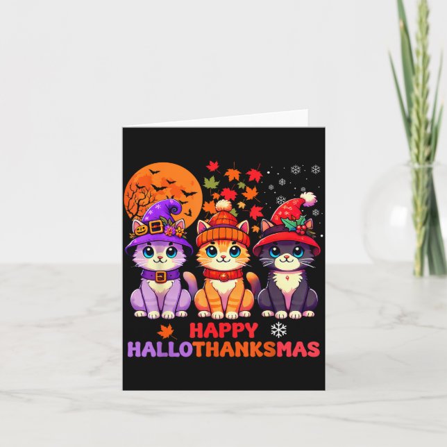 Halloween Thanksgiving Christmas Happy Hallothanks Kort (Framsida)