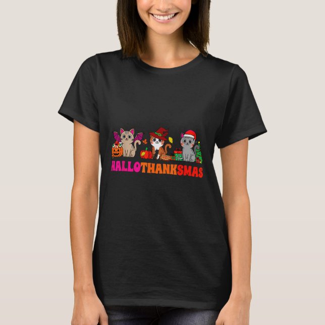 Halloween Thanksgiving Christmas Happy Hallothanks T Shirt (Framsida)