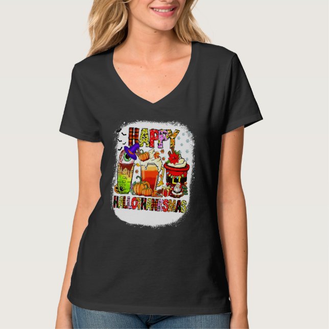 Halloween Thanksgiving Christmas Happy Hallothanks T Shirt (Framsida)