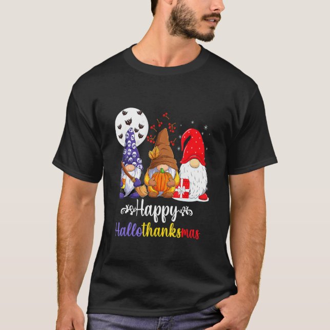 Halloween Thanksgiving Christmas Happy HalloThanks T Shirt (Framsida)