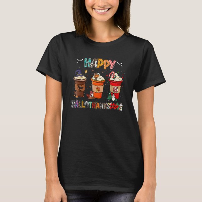 Halloween Thanksgiving Christmas Happy Hallothanks T Shirt (Framsida)