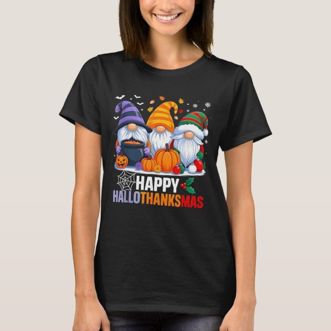 Halloween Thanksgiving Christmas Happy Hallothanks T Shirt (Framsida)