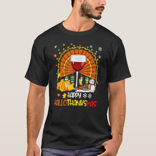 Halloween Thanksgiving Christmas Happy Hallothanks T Shirt (Framsida)