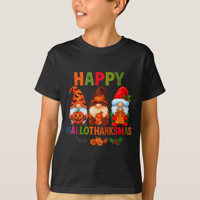 Halloween Thanksgiving Christmas Happy Hallothanks T Shirt (Framsida)