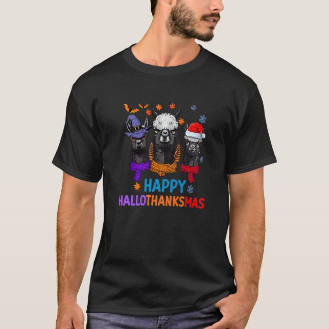 Halloween Thanksgiving Christmas Happy Hallothanks T Shirt (Framsida)