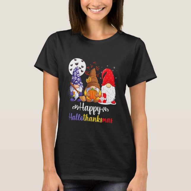 Halloween Thanksgiving Christmas Happy HalloThanks T Shirt (Framsida)