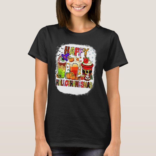 Halloween Thanksgiving Christmas Happy Hallothanks T Shirt (Framsida)