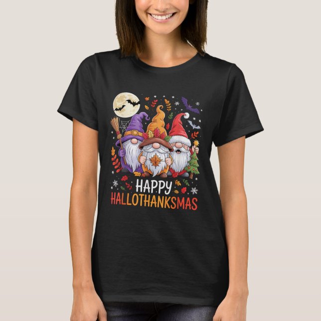 Halloween Thanksgiving Christmas Happy Hallothanks T Shirt (Framsida)