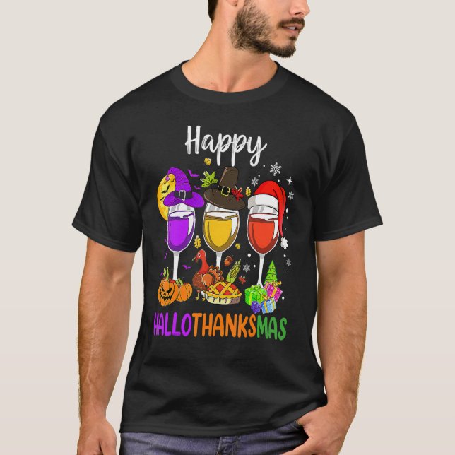 Halloween Thanksgiving Christmas Happy Hallothanks T Shirt (Framsida)
