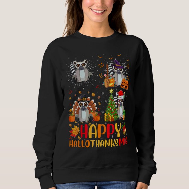 Halloween Thanksgiving Christmas Lemur Hallothanks T Shirt (Framsida)