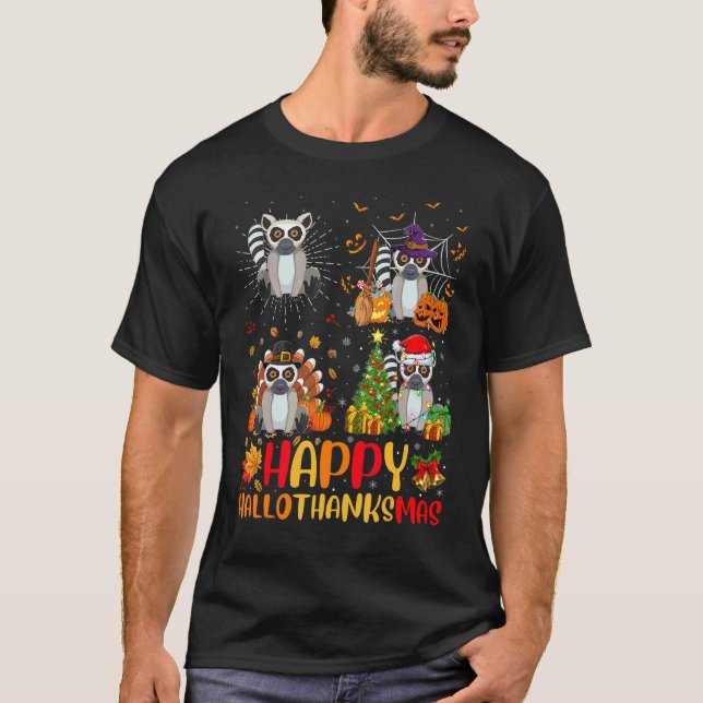 Halloween Thanksgiving Christmas Lemur Hallothanks T Shirt (Framsida)