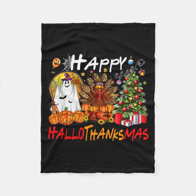 Halloween Thanksgiving Christmas Turkey Happy Hall Fleecefilt (Framsidan)