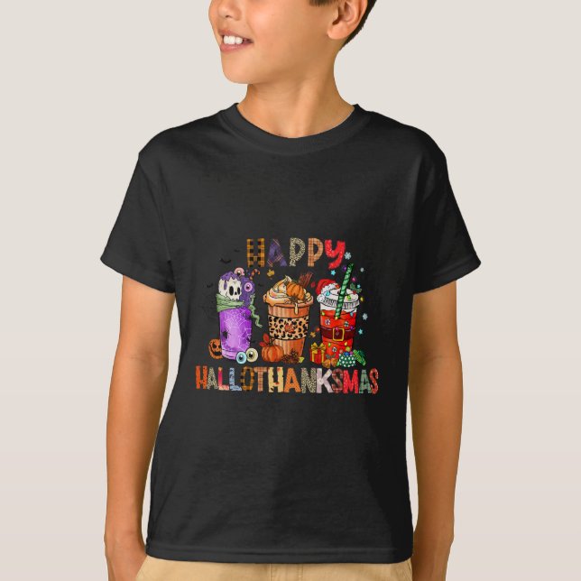 Halloween Thanksgiving Glad Hallothanksmas Kaffe T Shirt (Framsida)