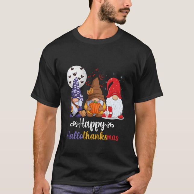 Halloween Thanksgiving Happy Hallothanksmas Gnomes T Shirt (Framsida)