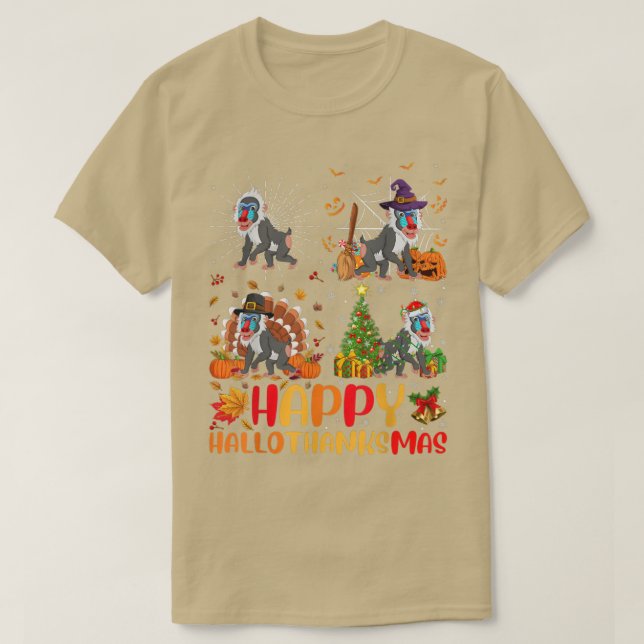 Halloween Thanksgiving jul Baboon HalloTack T Shirt (Design framsida)