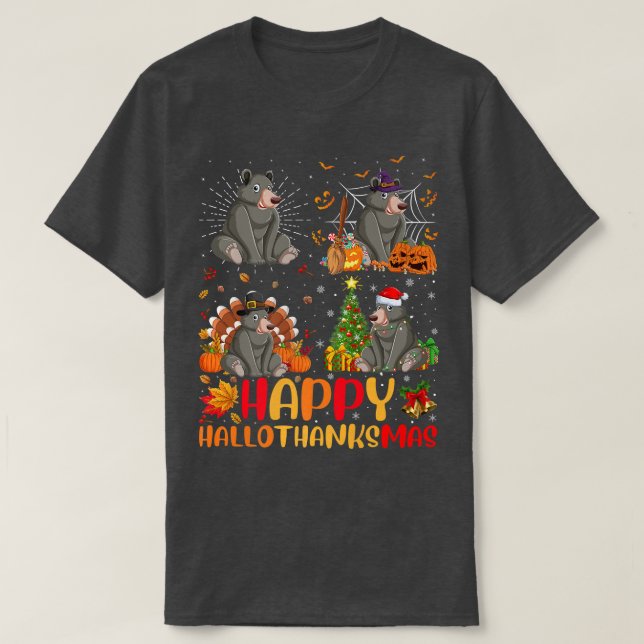 Halloween Thanksgiving jul Bear Hallothanksm T Shirt (Design framsida)