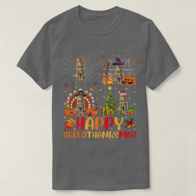 Halloween Thanksgiving jul Bengal Cat Hallot T Shirt (Design framsida)