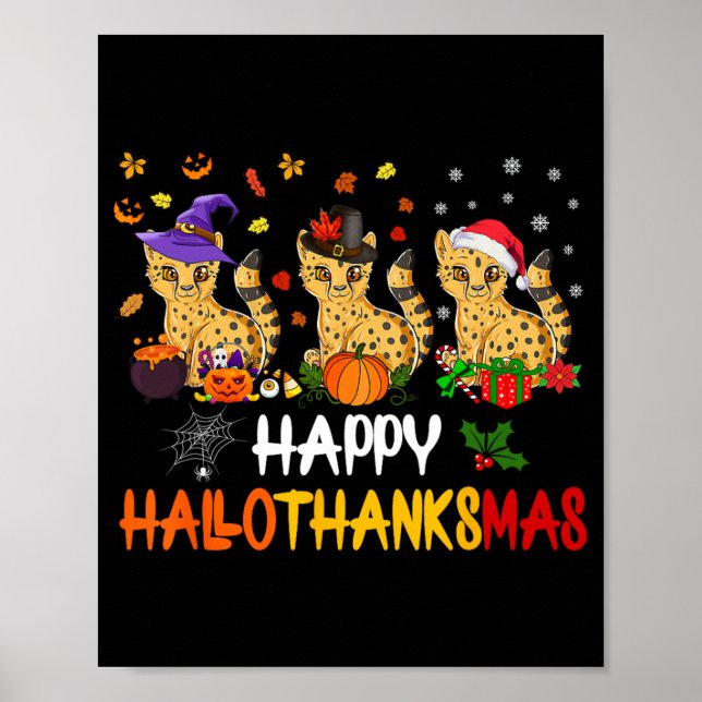 Halloween Thanksgiving jul Cheetah Cat Hallo Poster (Framsidan)