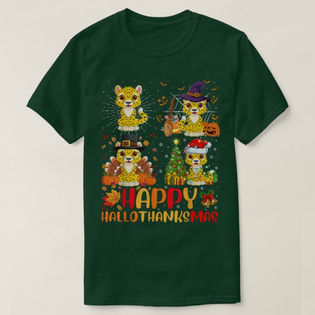 Halloween Thanksgiving jul Cheetah Hallothan T Shirt (Design framsida)