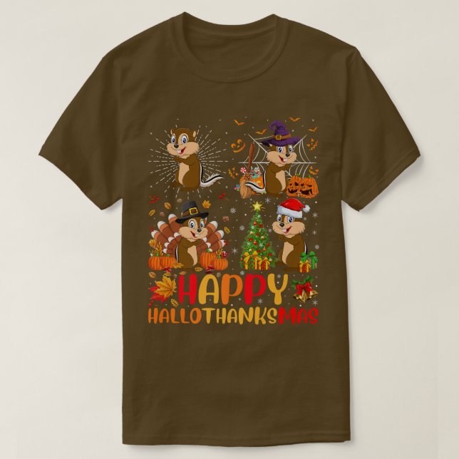 Halloween Thanksgiving jul Chipmunk Hallotha T Shirt (Design framsida)
