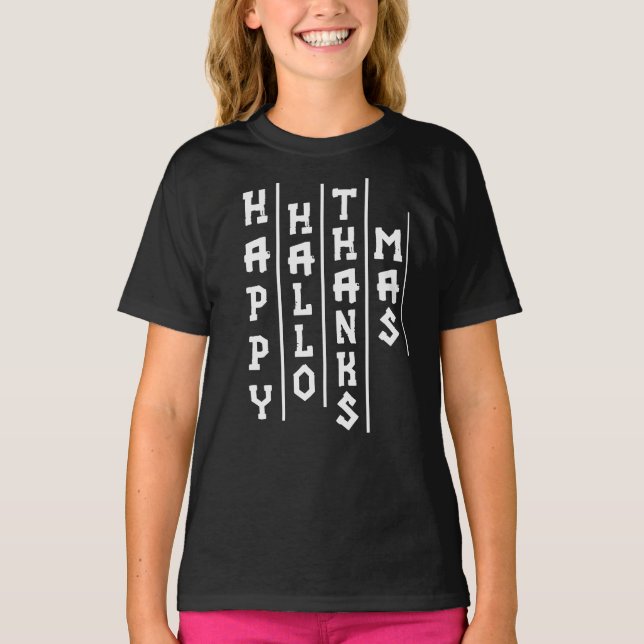 Halloween-Thanksgiving Jul Funny Typografi T Shirt (Framsida)