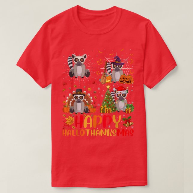 Halloween Thanksgiving jul Lemur HalloTack T Shirt (Design framsida)