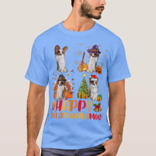 Halloween Thanksgiving jul Papillon Hund Hall T Shirt