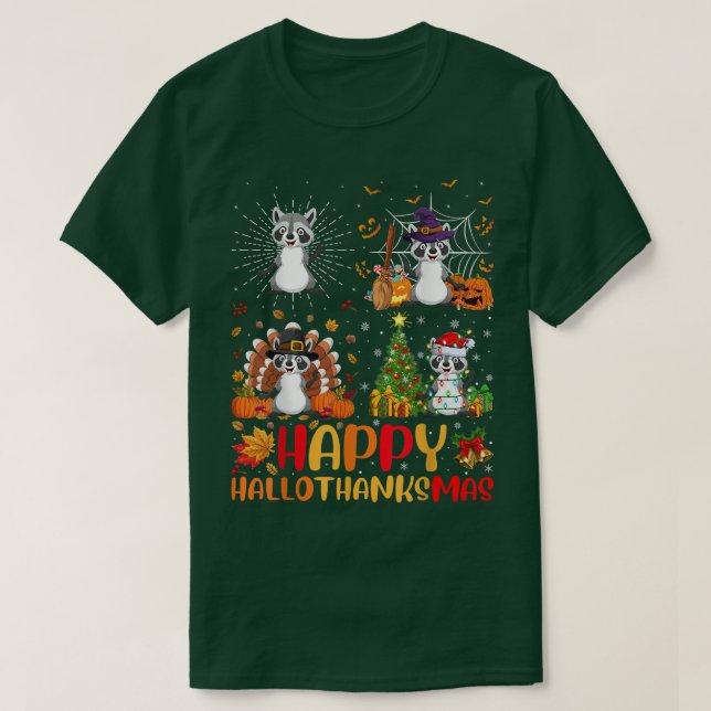 Halloween Thanksgiving jul Raccoon Hallothan T Shirt (Design framsida)
