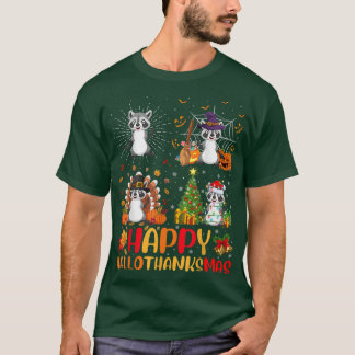 Halloween Thanksgiving jul Raccoon Hallothan T Shirt