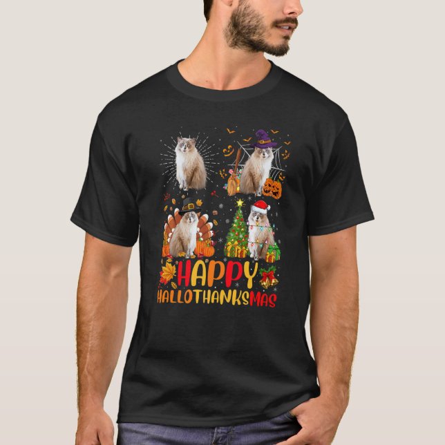 Halloween Thanksgiving jul Ragdoll Hallothan T Shirt (Framsida)