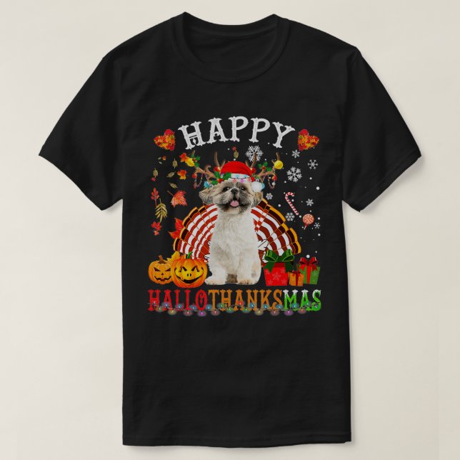 Halloween Thanksgiving jul Shih Tzu HalloTha T Shirt (Design framsida)