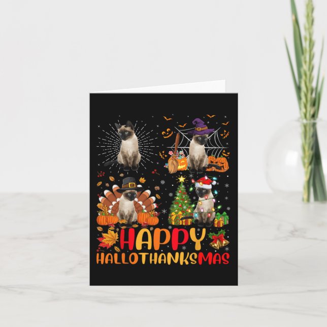Halloween Thanksgiving jul Siamese Cat Hallo Kort (Framsida)