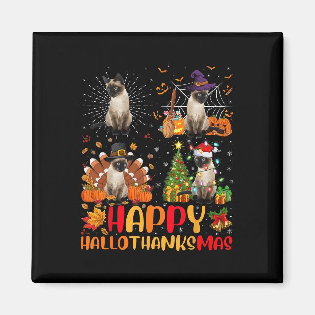 Halloween Thanksgiving jul Siamese Cat Hallo Magnet (Framsidan)